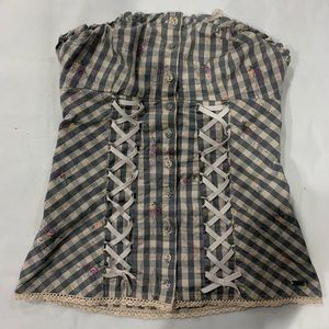 -vintage guess  -corset top - floral and blue and white plaid - XS